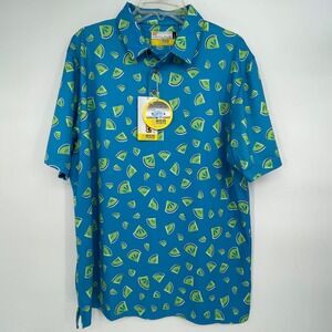 Nicklaus Mens Golf Polo Shirt Blue Lime Print Short Sleeve Eco Choice Size L
